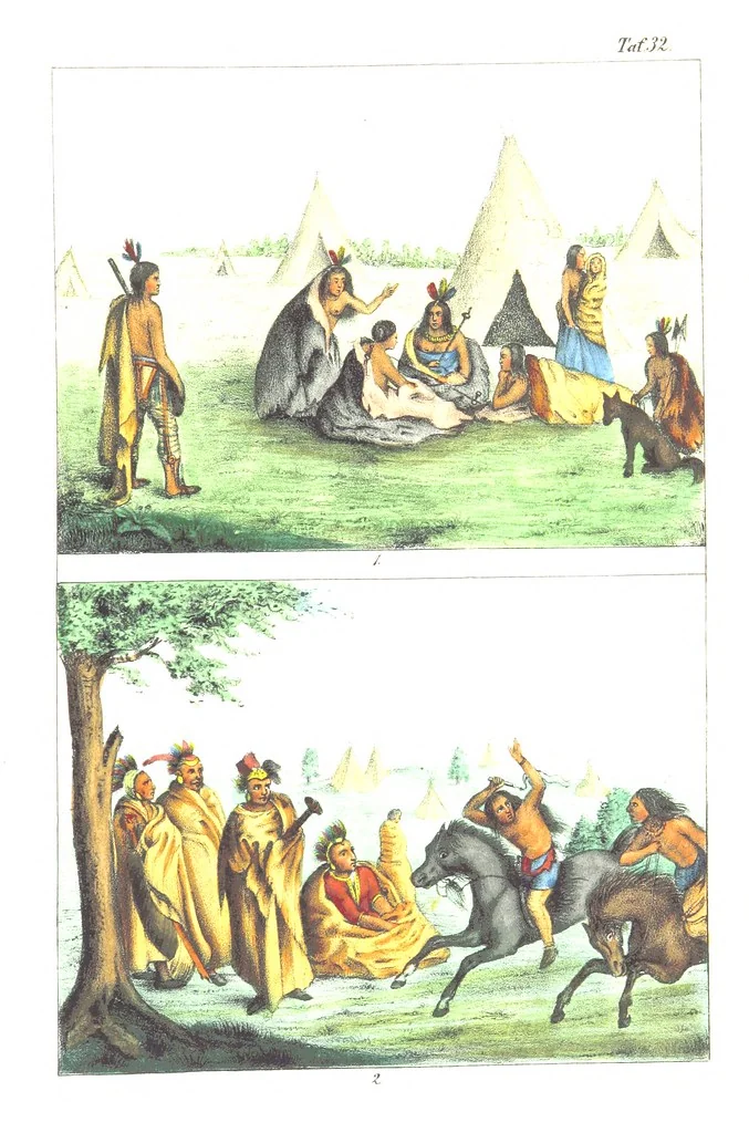 An illustration from Die Völker der Erde nach ihrer Eigenthümlichkeit in Regierungsform, Sitten und Nationaltracht durch Wort und Bild, geschildert nach den Werken eines Barrow, H. Barth, Catlin, etc. Herausgegeben von A. B. Reichenbach. Mit 50 Tafeln colorirten Abbildungen, 1859, leaf 499