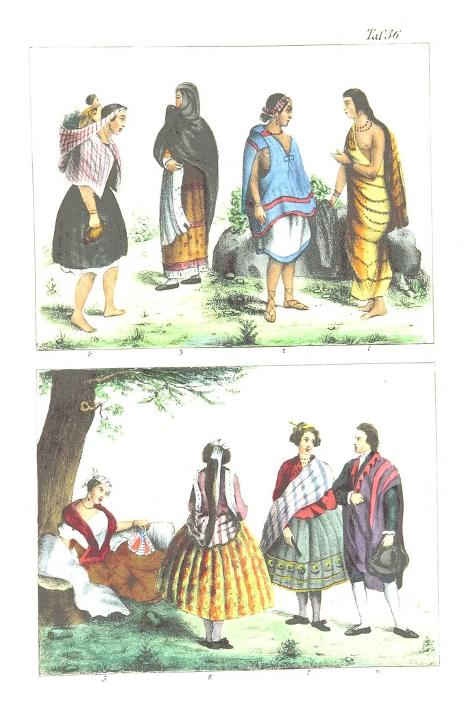 An illustration from Die Völker der Erde nach ihrer Eigenthümlichkeit in Regierungsform, Sitten und Nationaltracht durch Wort und Bild, geschildert nach den Werken eines Barrow, H. Barth, Catlin, etc. Herausgegeben von A. B. Reichenbach. Mit 50 Tafeln colorirten Abbildungen, 1859, leaf 507