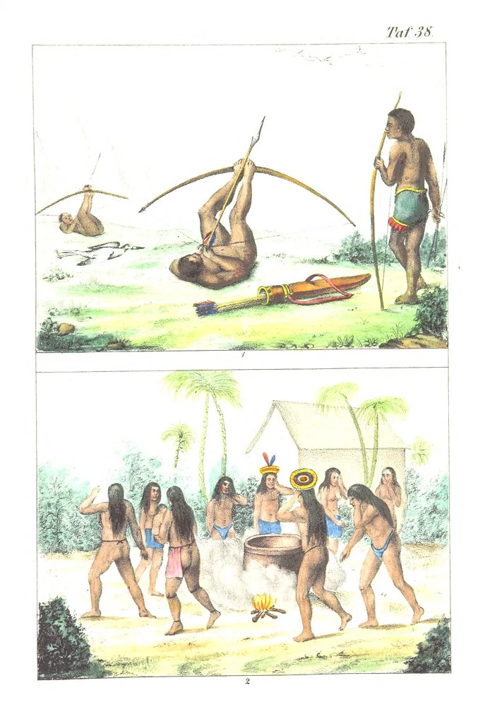 An illustration from Die Völker der Erde nach ihrer Eigenthümlichkeit in Regierungsform, Sitten und Nationaltracht durch Wort und Bild, geschildert nach den Werken eines Barrow, H. Barth, Catlin, etc. Herausgegeben von A. B. Reichenbach. Mit 50 Tafeln colorirten Abbildungen, 1859, leaf 511