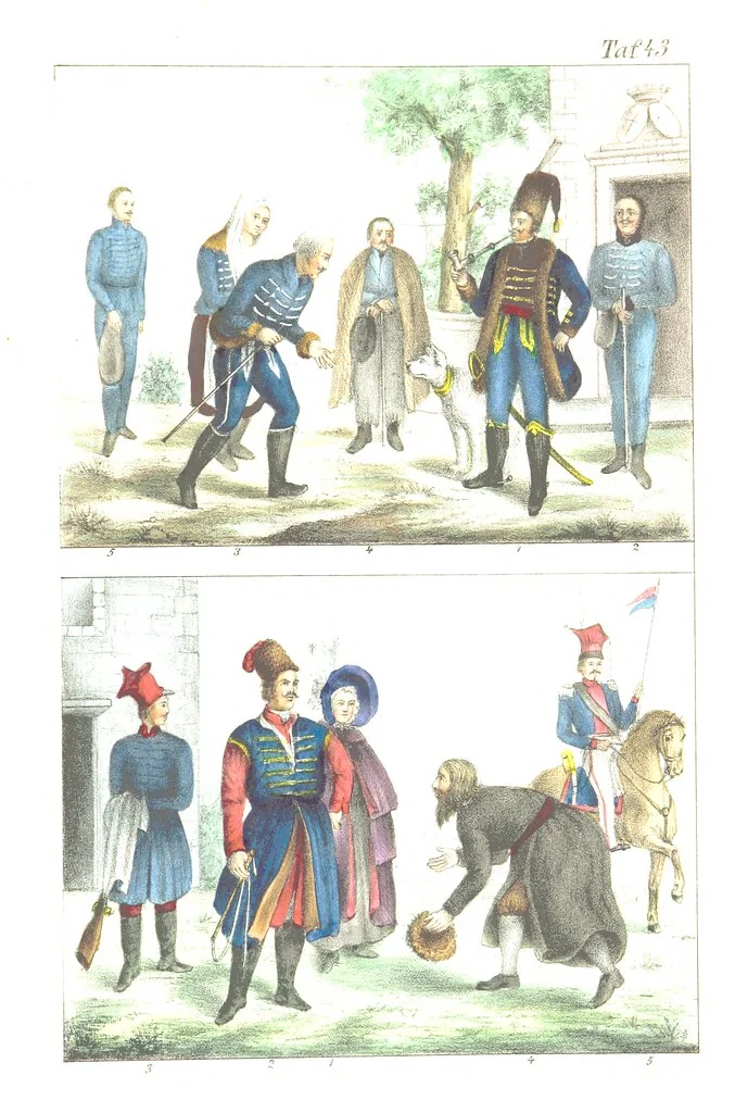 An illustration from Die Völker der Erde nach ihrer Eigenthümlichkeit in Regierungsform, Sitten und Nationaltracht durch Wort und Bild, geschildert nach den Werken eines Barrow, H. Barth, Catlin, etc. Herausgegeben von A. B. Reichenbach. Mit 50 Tafeln colorirten Abbildungen, 1859, leaf 521