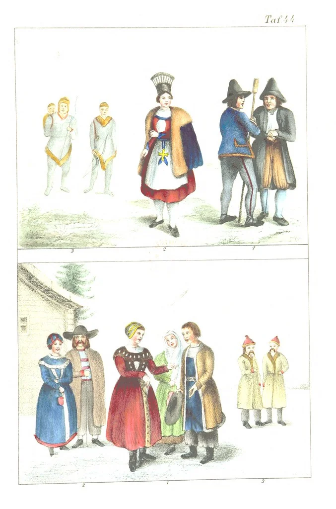 An illustration from Die Völker der Erde nach ihrer Eigenthümlichkeit in Regierungsform, Sitten und Nationaltracht durch Wort und Bild, geschildert nach den Werken eines Barrow, H. Barth, Catlin, etc. Herausgegeben von A. B. Reichenbach. Mit 50 Tafeln colorirten Abbildungen, 1859, leaf 523