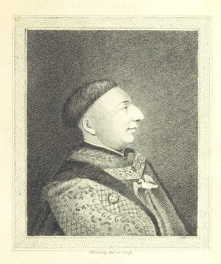 An illustration from The Travels and Memoirs of Sir John Reresby, Bart. The former (now first published) exhibiting a view of the Governments and Society in the principal States, and Courts of Europe during the time of Cromwell's usurpation: the latter containing anecdotes and secret history of the Courts of Charles II. and James II, 1813, leaf 21