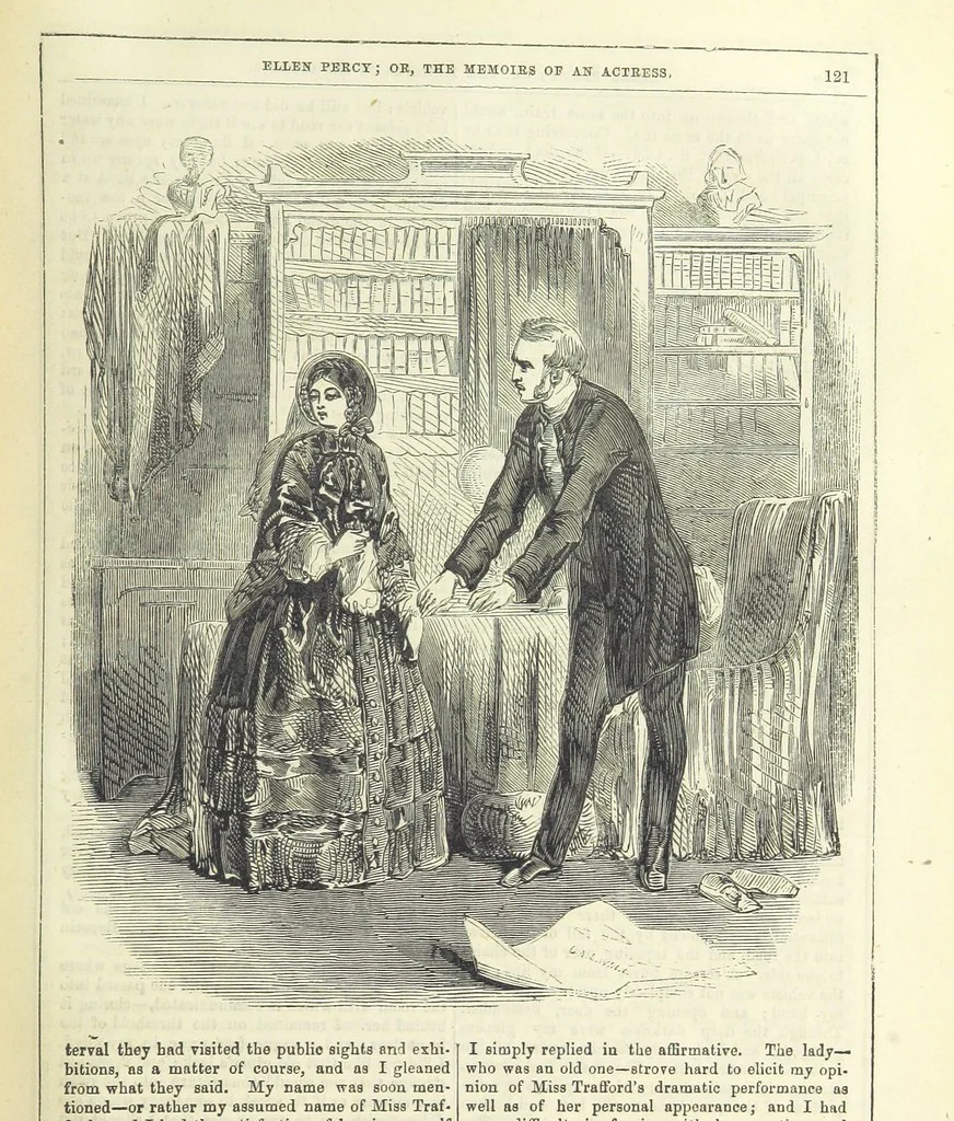 An illustration from Ellen Percy: or, the Memoirs of an Actress, 1856, leaf 133