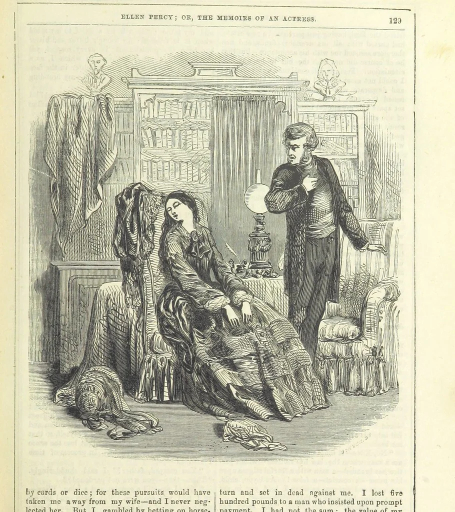 An illustration from Ellen Percy: or, the Memoirs of an Actress, 1856, leaf 141