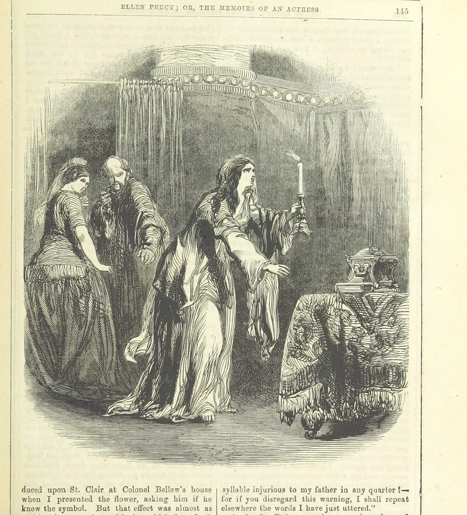 An illustration from Ellen Percy: or, the Memoirs of an Actress, 1856, leaf 157