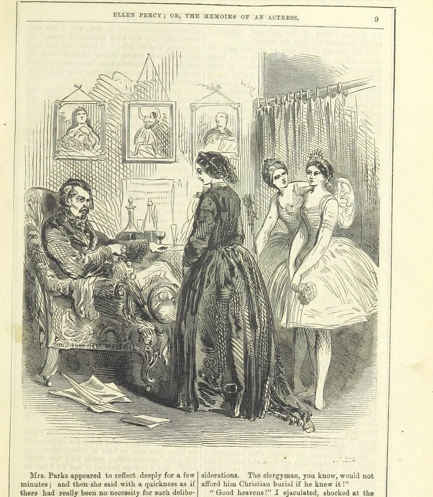 An illustration from Ellen Percy: or, the Memoirs of an Actress, 1856, leaf 21