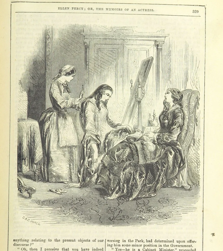An illustration from Ellen Percy: or, the Memoirs of an Actress, 1856, leaf 341