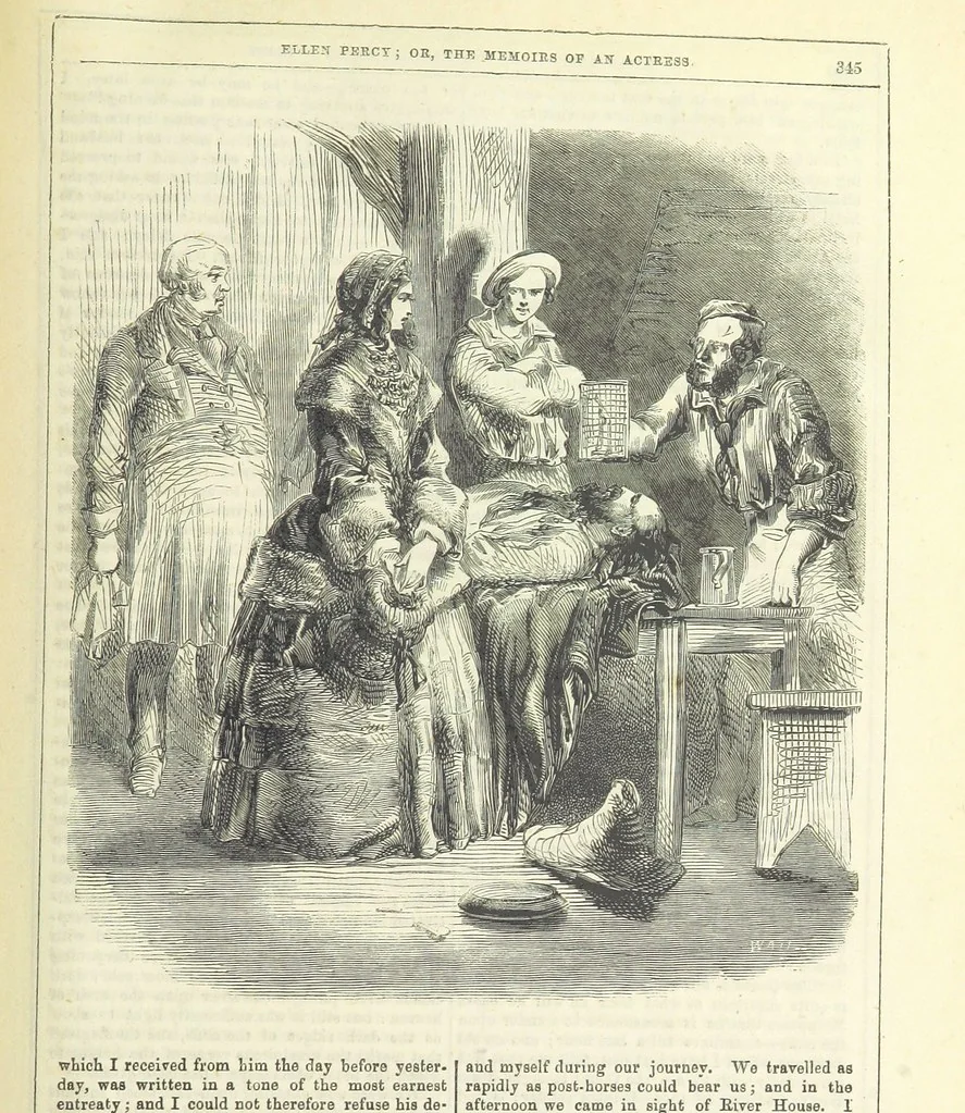 An illustration from Ellen Percy: or, the Memoirs of an Actress, 1856, leaf 357