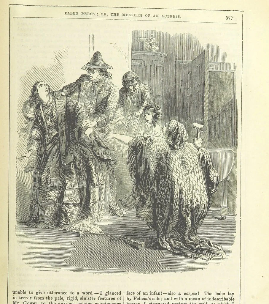 An illustration from Ellen Percy: or, the Memoirs of an Actress, 1856, leaf 389