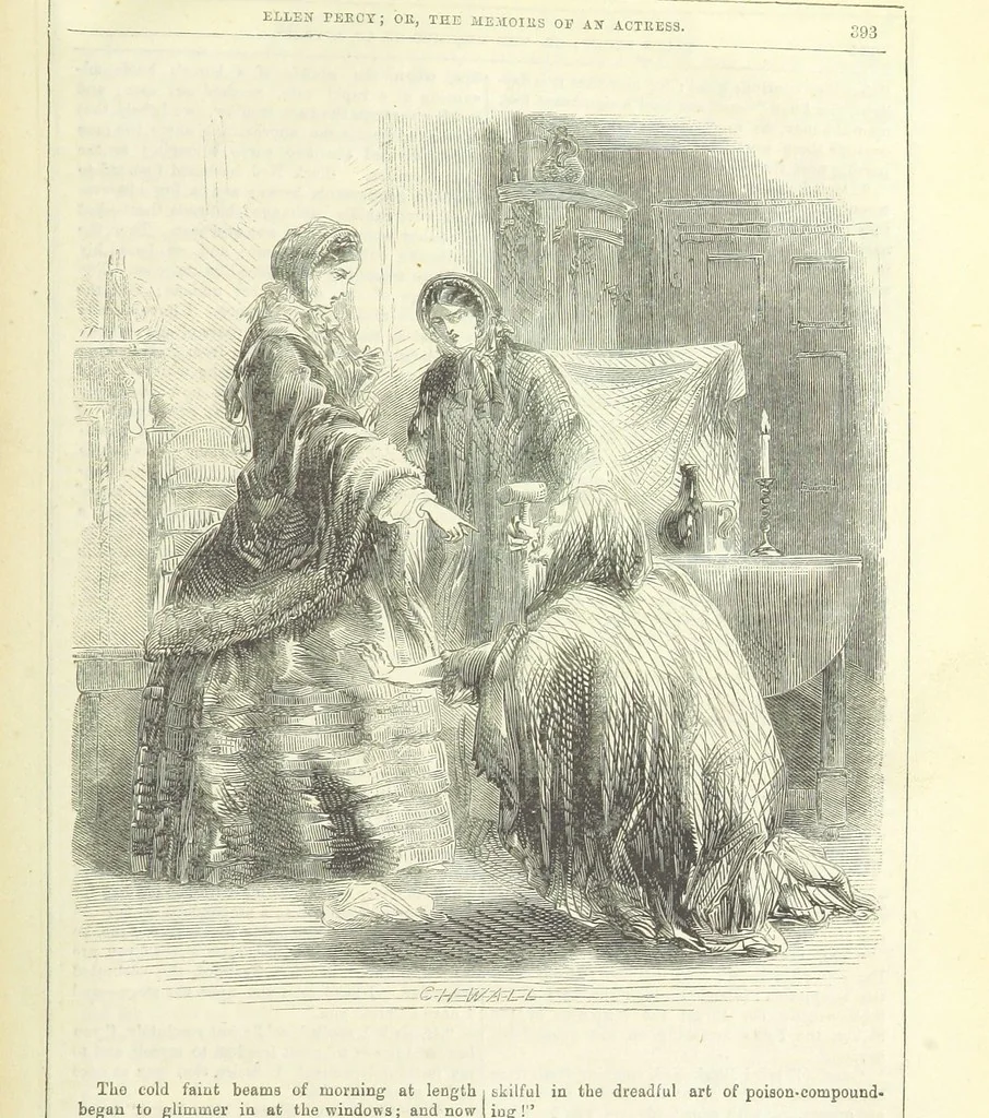 An illustration from Ellen Percy: or, the Memoirs of an Actress, 1856, leaf 405