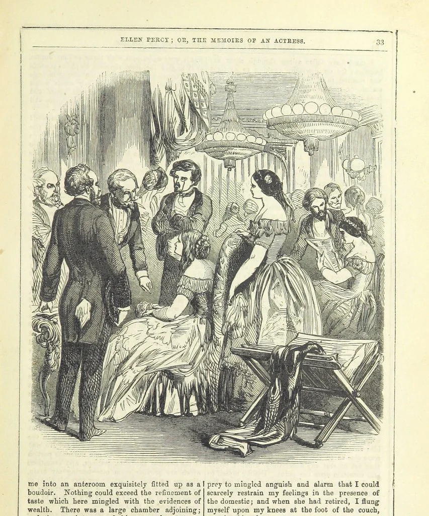 An illustration from Ellen Percy: or, the Memoirs of an Actress, 1856, leaf 45