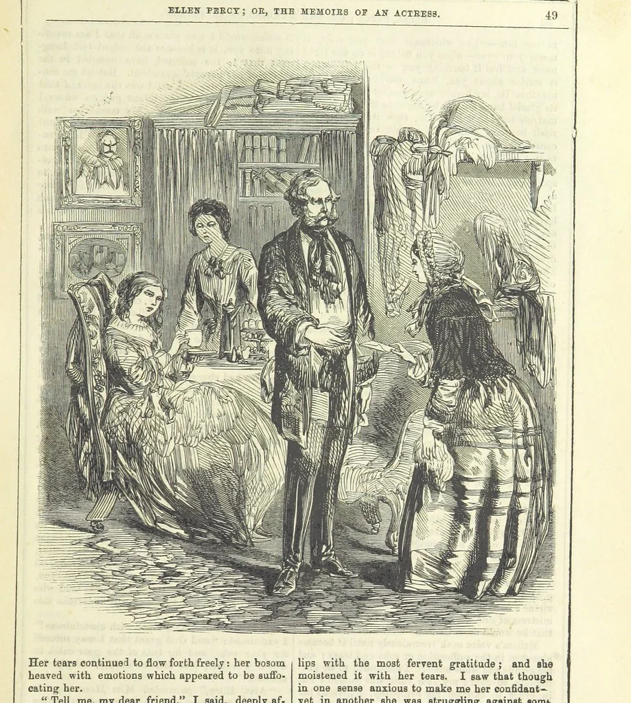 An illustration from Ellen Percy: or, the Memoirs of an Actress, 1856, leaf 61