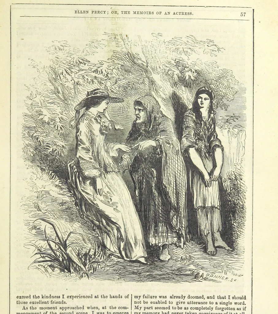 An illustration from Ellen Percy: or, the Memoirs of an Actress, 1856, leaf 69