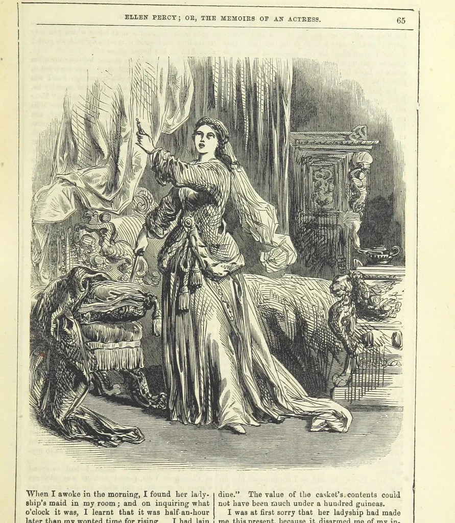 An illustration from Ellen Percy: or, the Memoirs of an Actress, 1856, leaf 77