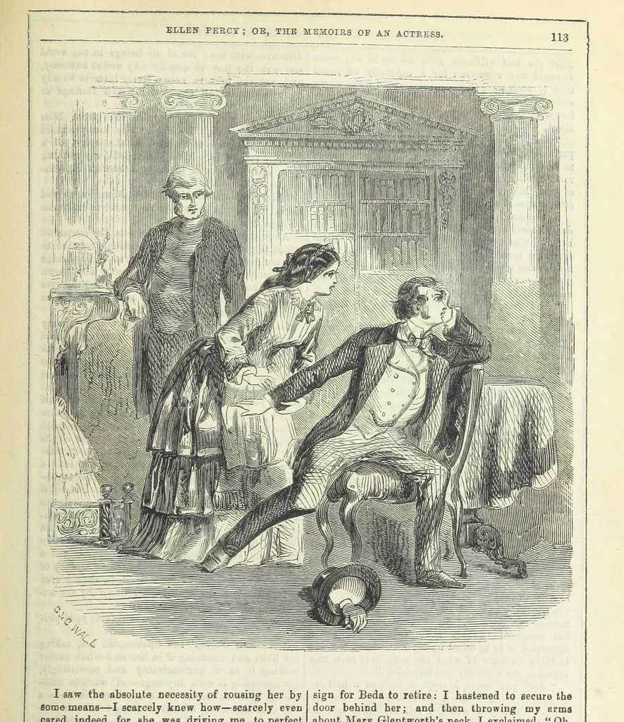 An illustration from Ellen Percy: or, the Memoirs of an Actress, 1856, leaf 127
