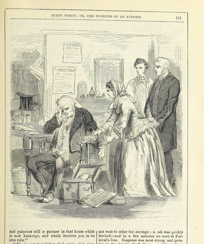 An illustration from Ellen Percy: or, the Memoirs of an Actress, 1856, leaf 135