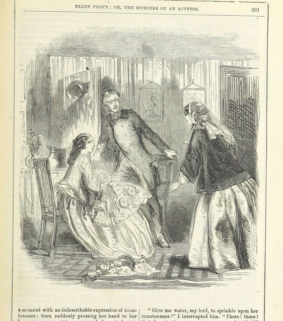 An illustration from Ellen Percy: or, the Memoirs of an Actress, 1856, leaf 215