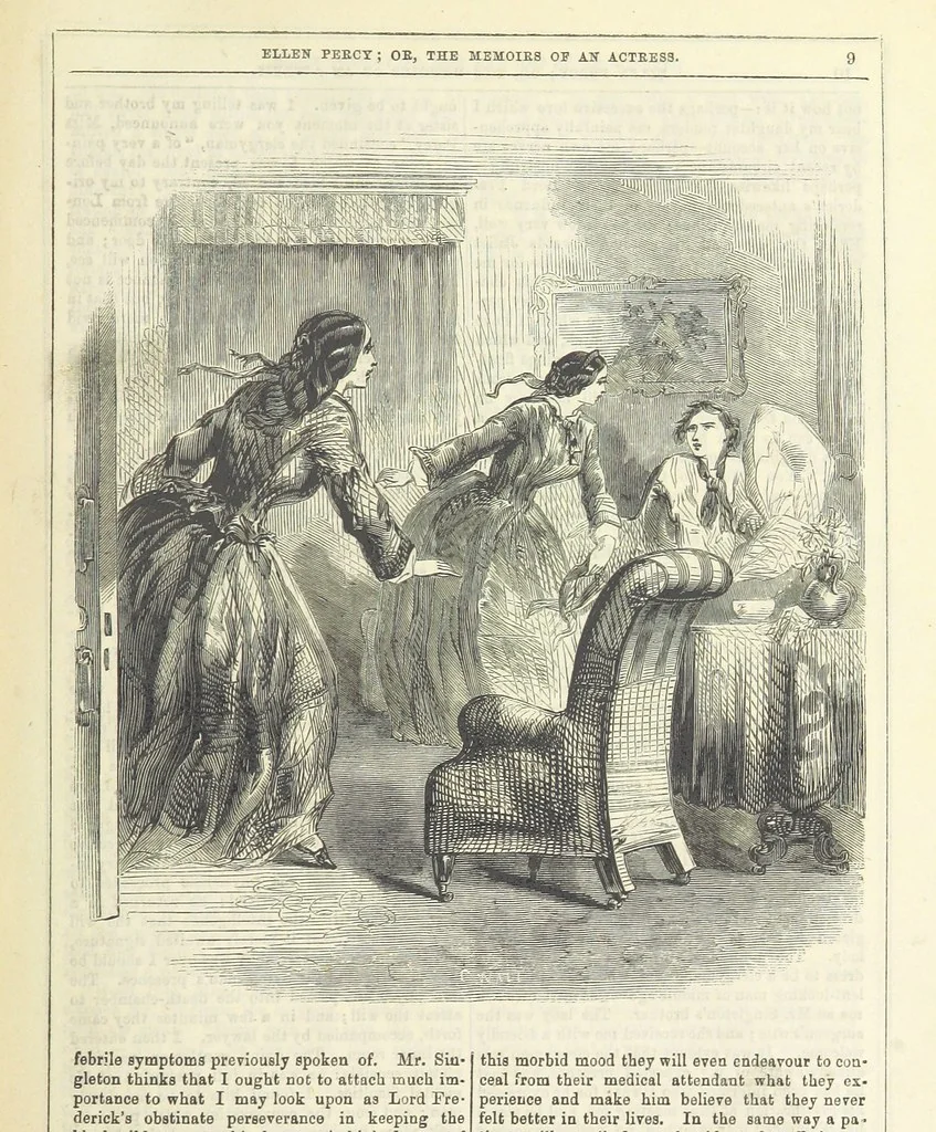 An illustration from Ellen Percy: or, the Memoirs of an Actress, 1856, leaf 23