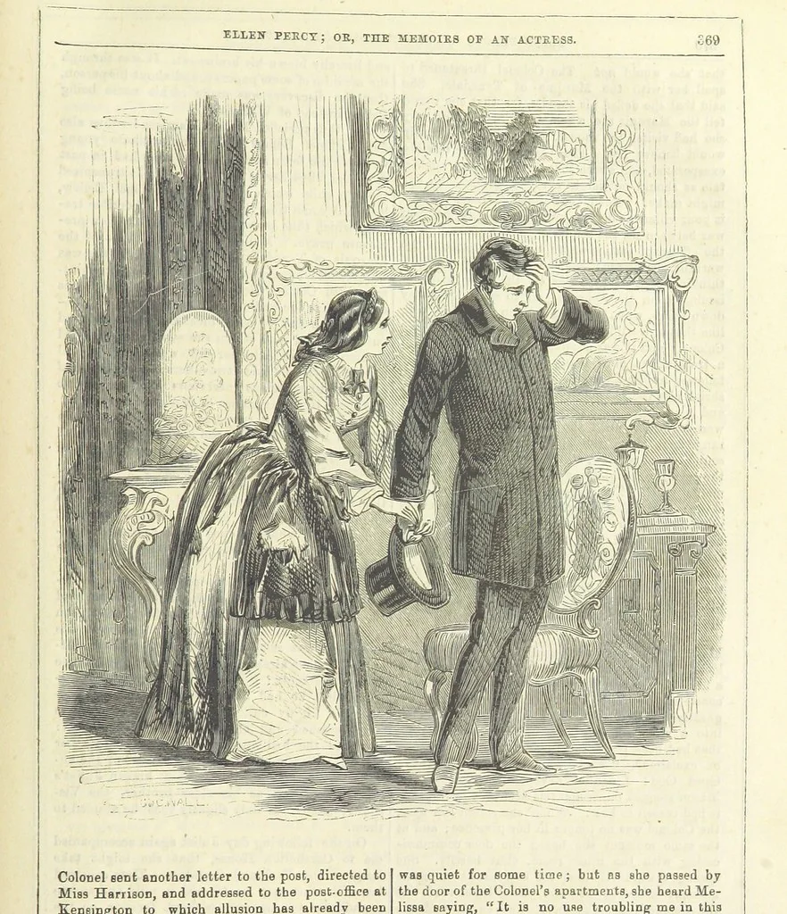 An illustration from Ellen Percy: or, the Memoirs of an Actress, 1856, leaf 383