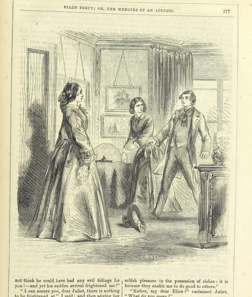 An illustration from Ellen Percy: or, the Memoirs of an Actress, 1856, leaf 391