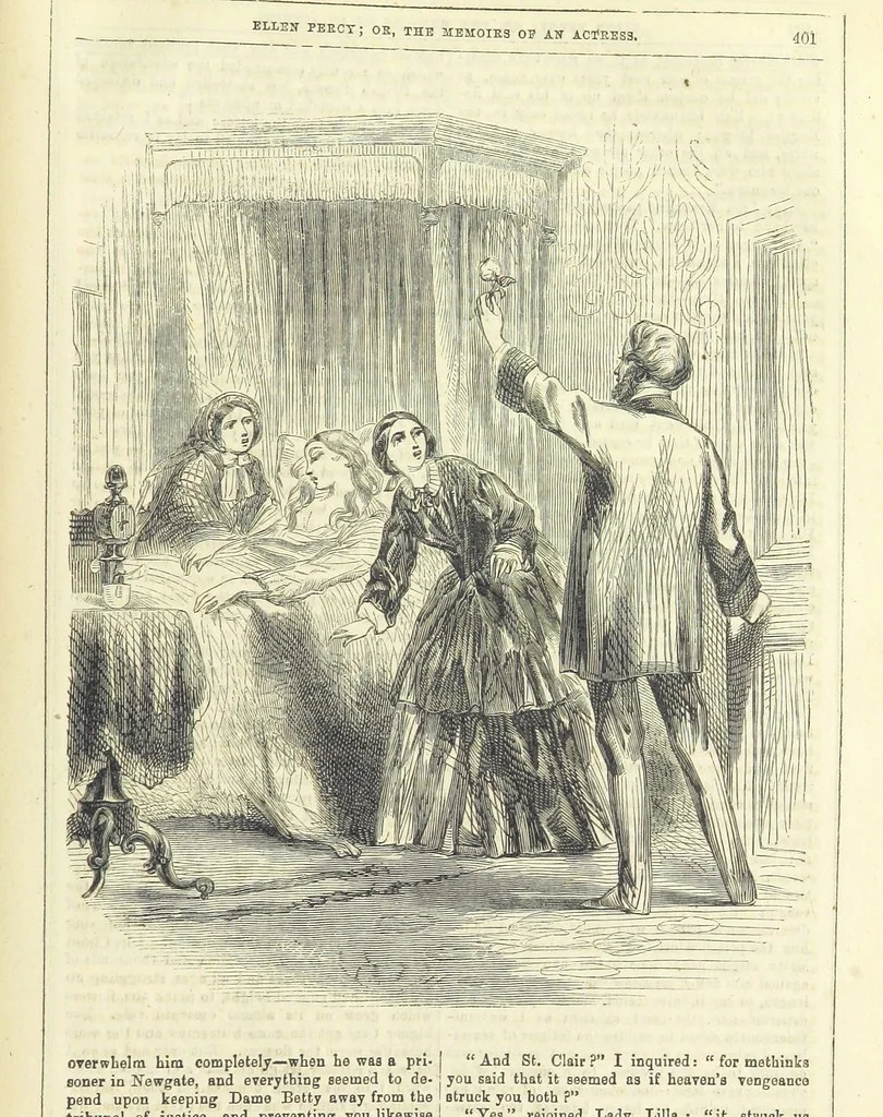An illustration from Ellen Percy: or, the Memoirs of an Actress, 1856, leaf 415
