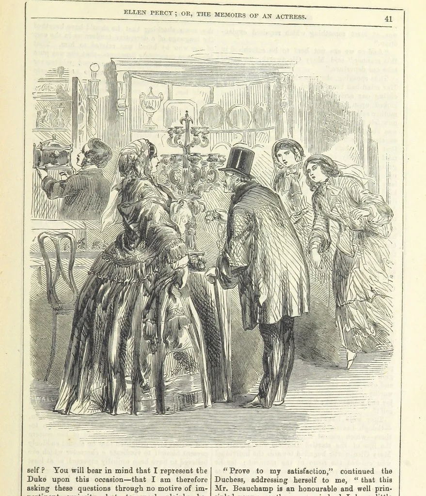 An illustration from Ellen Percy: or, the Memoirs of an Actress, 1856, leaf 55