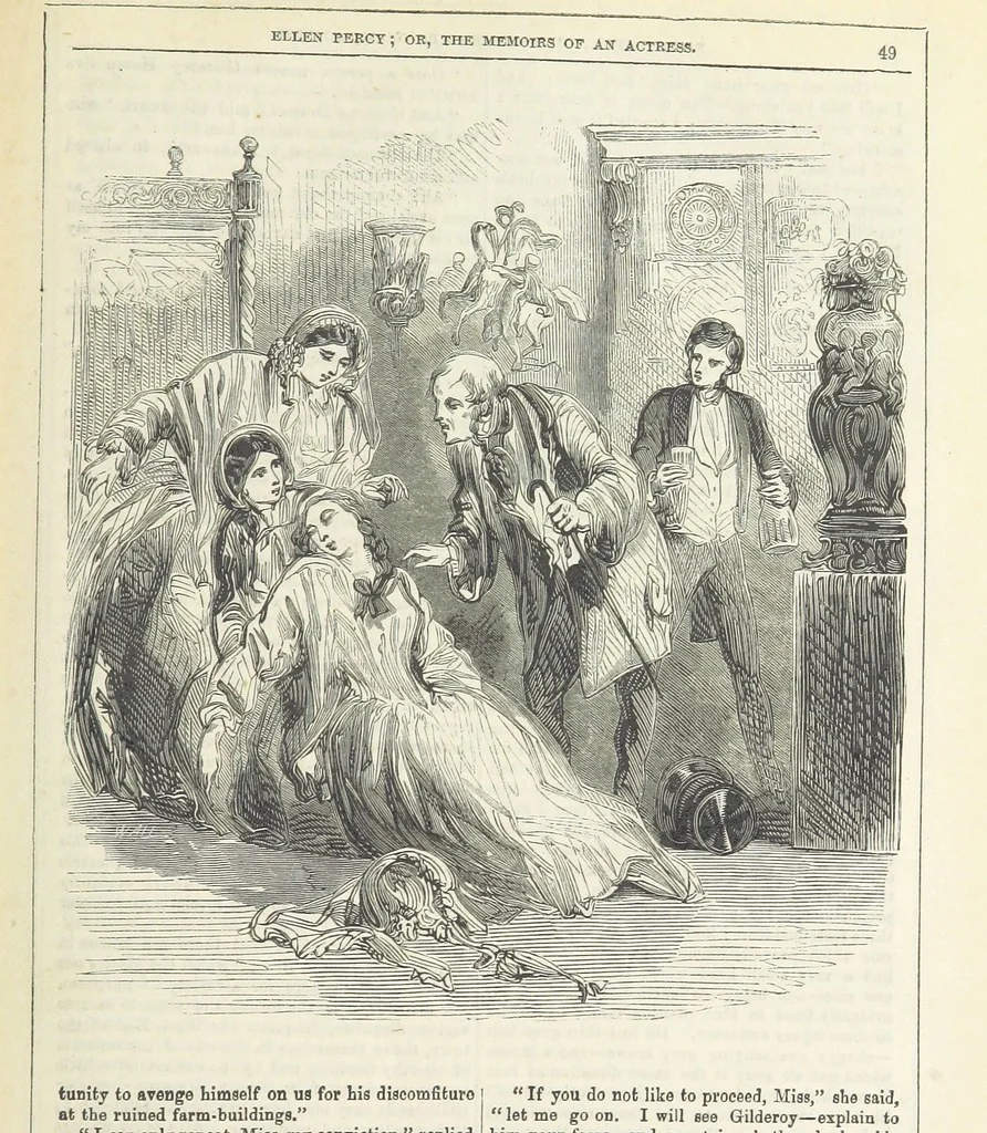 An illustration from Ellen Percy: or, the Memoirs of an Actress, 1856, leaf 63