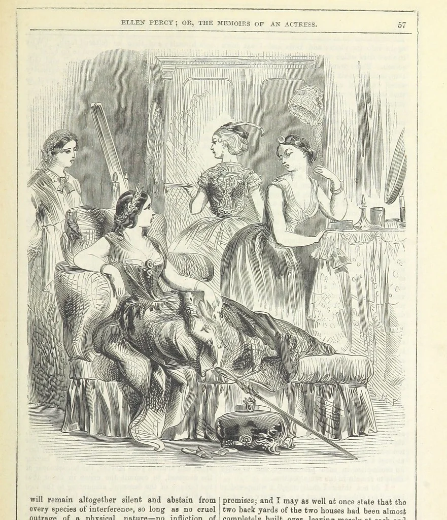 An illustration from Ellen Percy: or, the Memoirs of an Actress, 1856, leaf 71