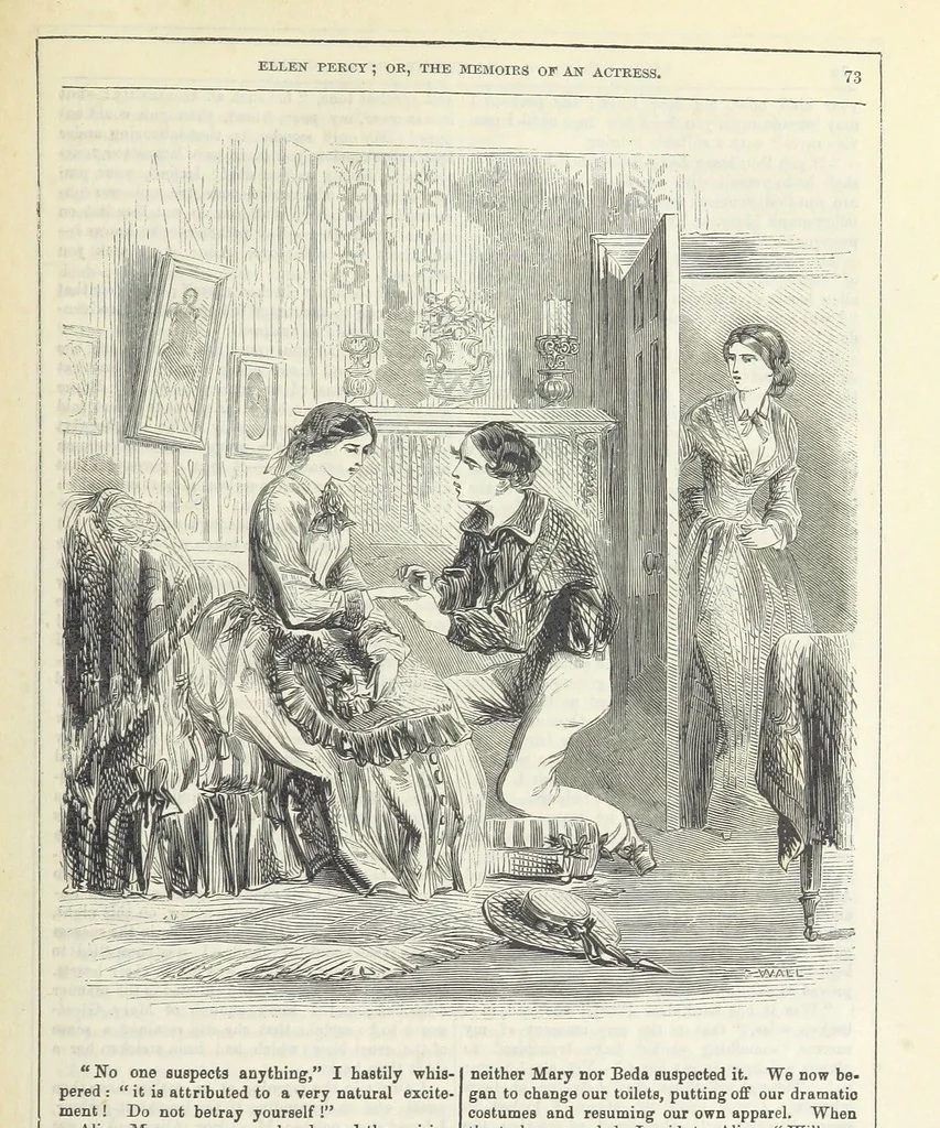 An illustration from Ellen Percy: or, the Memoirs of an Actress, 1856, leaf 87