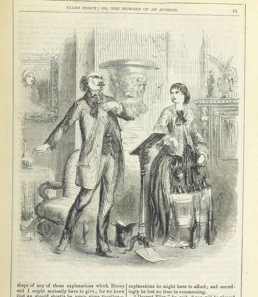 An illustration from Ellen Percy: or, the Memoirs of an Actress, 1856, leaf 95