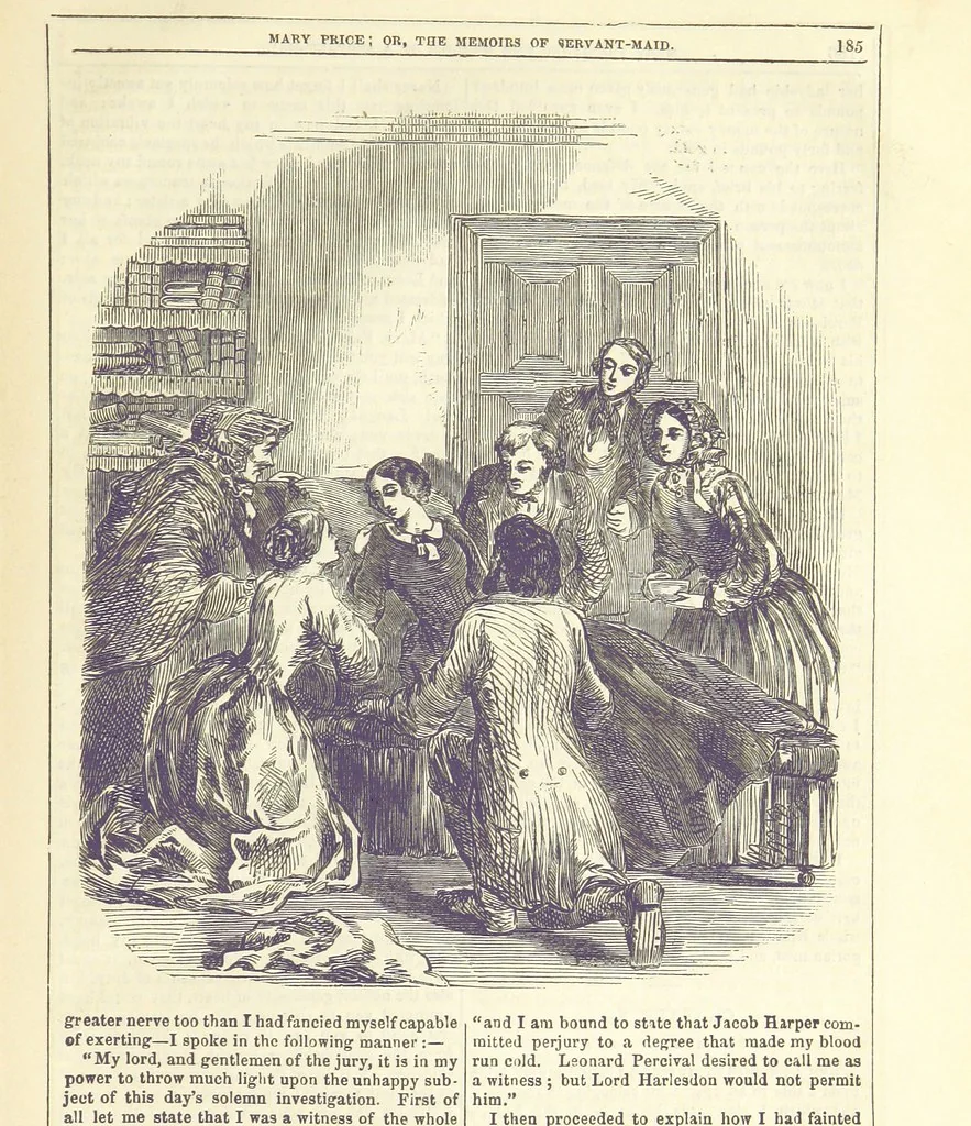 An illustration from Mary Price; or, the Memoirs of a servant-maid ... Illustrated with fifty-two engravings by F. Gilbert, 1852, leaf 197