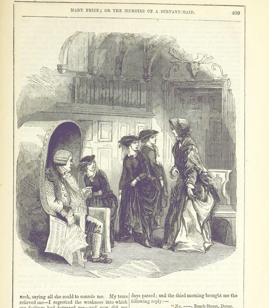An illustration from Mary Price; or, the Memoirs of a servant-maid ... Illustrated with fifty-two engravings by F. Gilbert, 1852, leaf 421