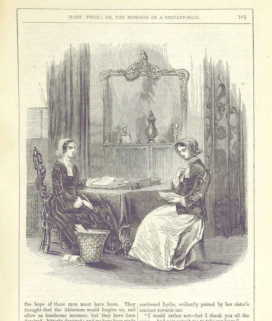 An illustration from Mary Price; or, the Memoirs of a servant-maid ... Illustrated with fifty-two engravings by F. Gilbert, 1852, leaf 199