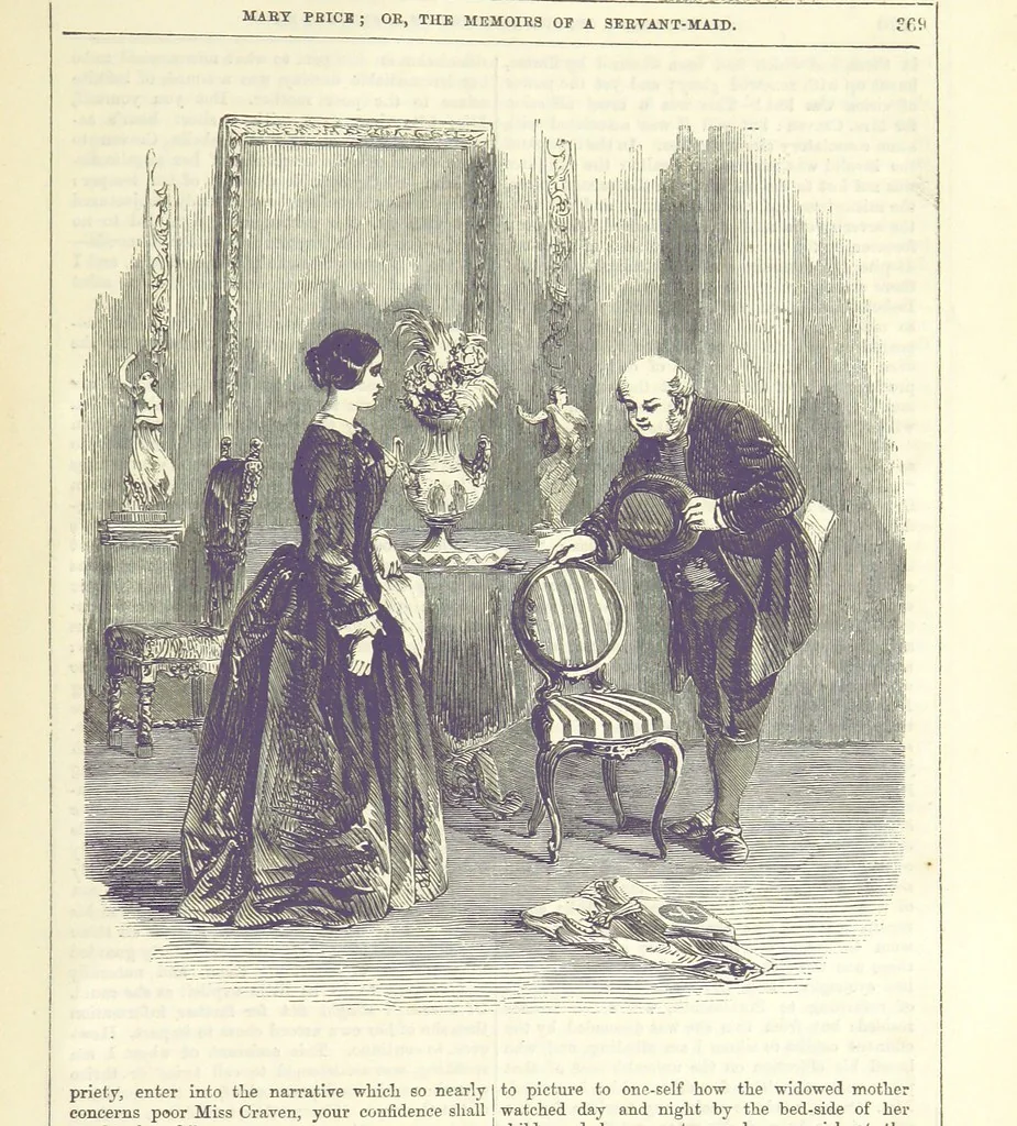 An illustration from Mary Price; or, the Memoirs of a servant-maid ... Illustrated with fifty-two engravings by F. Gilbert, 1852, leaf 383