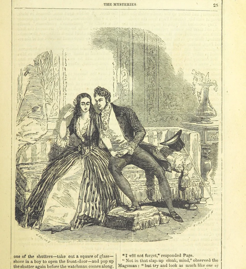 An illustration from The Mysteries of the Court of London, 1850, leaf 39