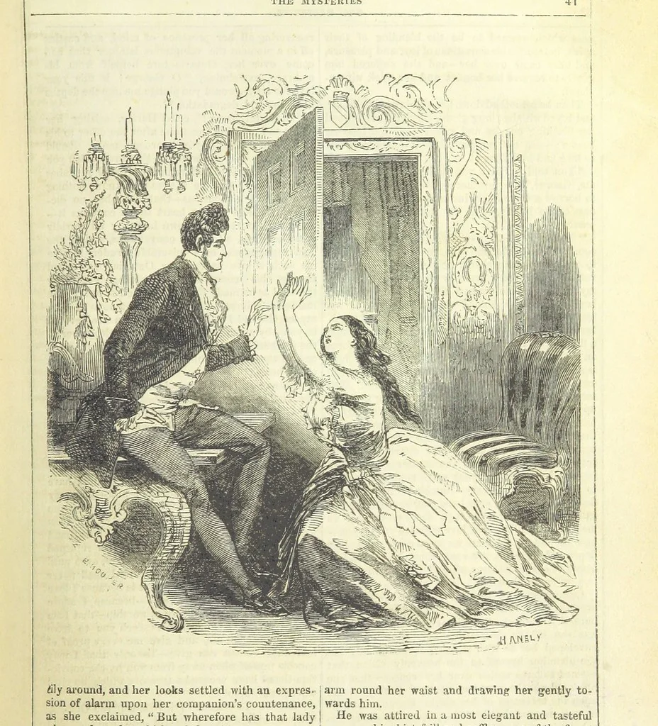 An illustration from The Mysteries of the Court of London, 1850, leaf 55