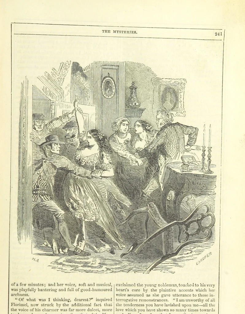 An illustration from The Mysteries of the Court of London, 1850, leaf 679