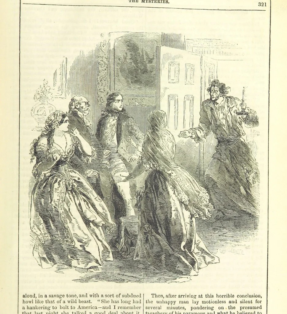 An illustration from The Mysteries of the Court of London, 1850, leaf 759