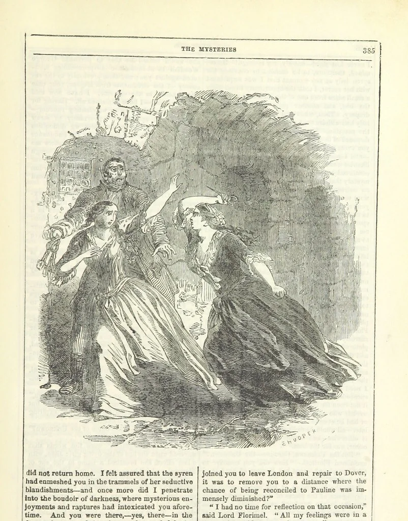 An illustration from The Mysteries of the Court of London, 1850, leaf 823