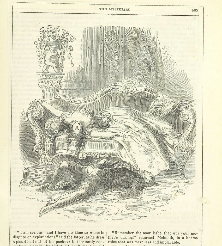 An illustration from The Mysteries of the Court of London, 1850, leaf 847