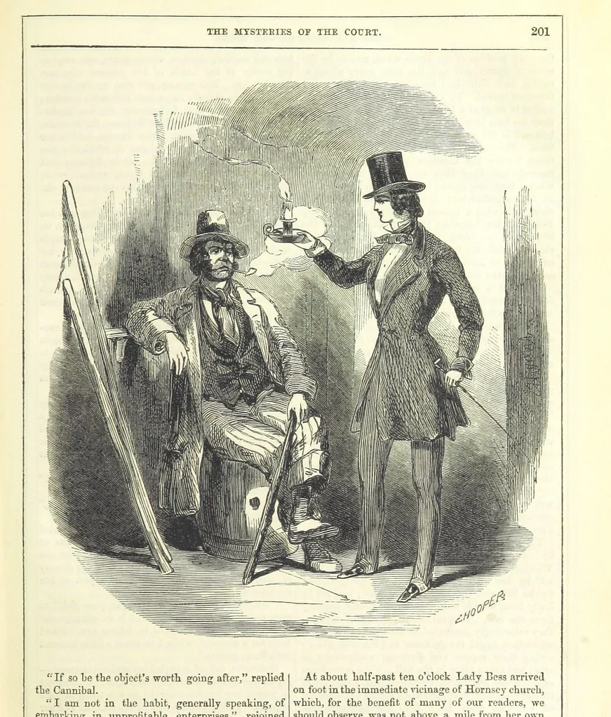 An illustration from The Mysteries of the Court of London, 1850, leaf 215