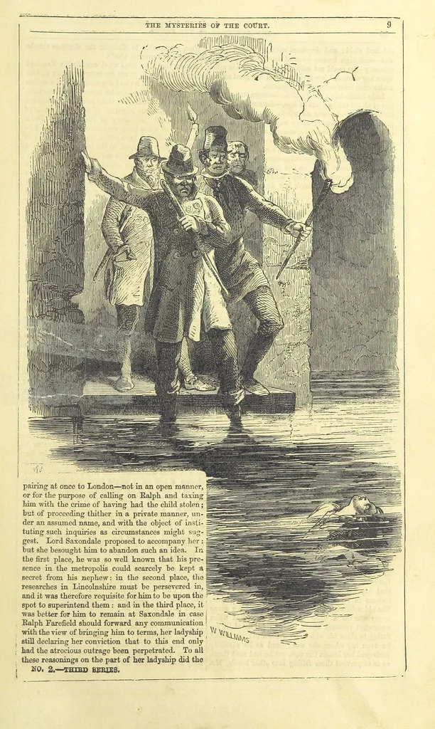An illustration from The Mysteries of the Court of London, 1850, leaf 23