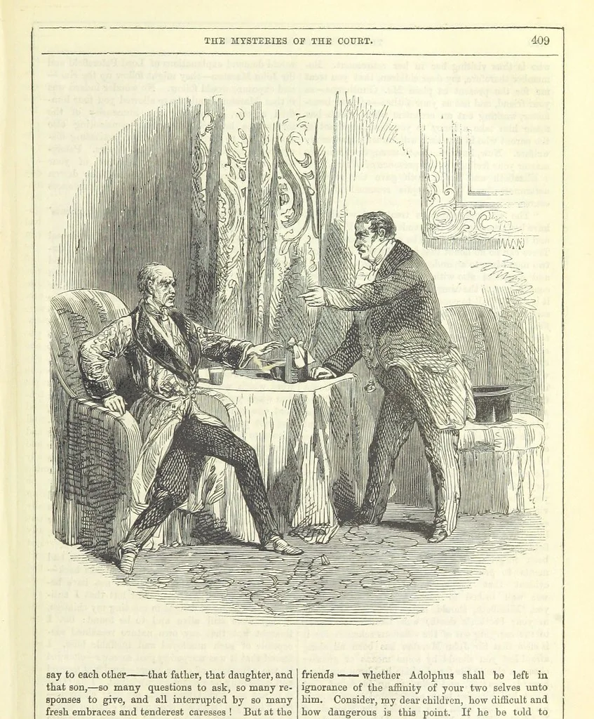An illustration from The Mysteries of the Court of London, 1850, leaf 423