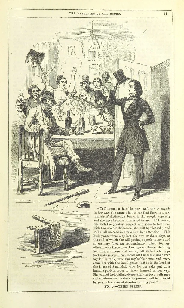 An illustration from The Mysteries of the Court of London, 1850, leaf 55