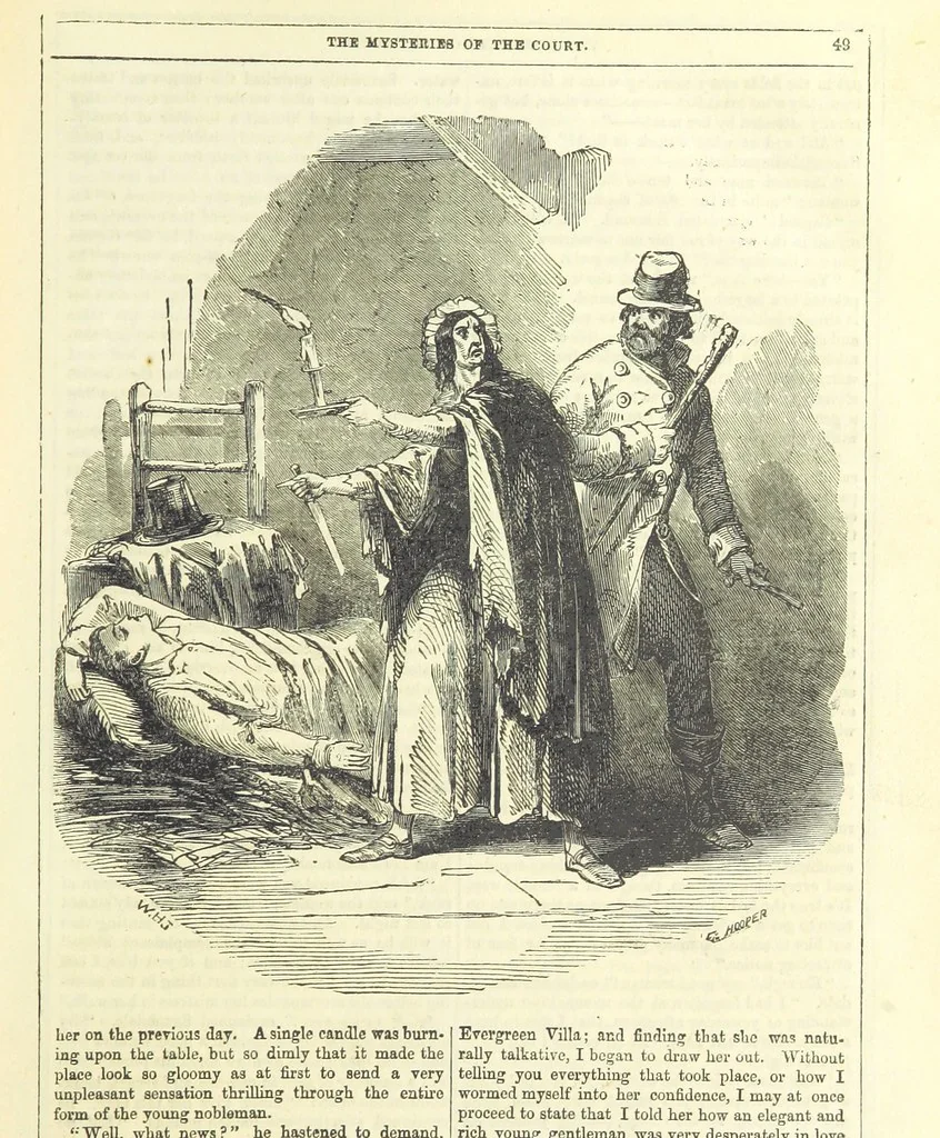 An illustration from The Mysteries of the Court of London, 1850, leaf 63