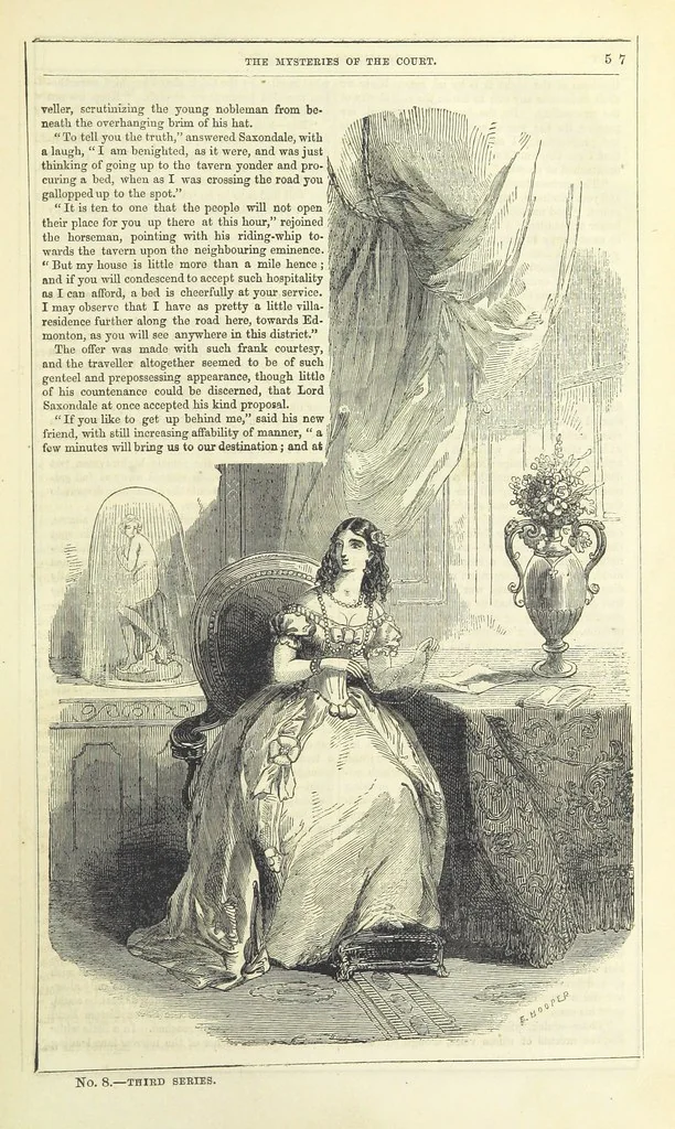An illustration from The Mysteries of the Court of London, 1850, leaf 71
