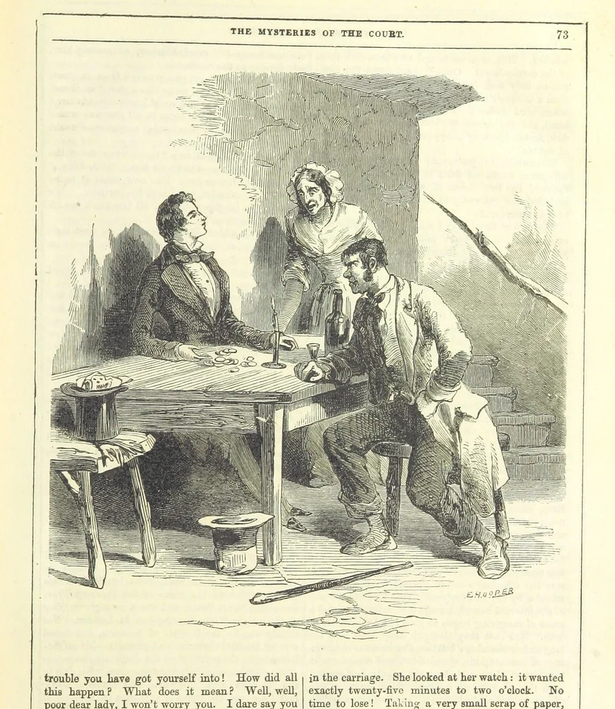 An illustration from The Mysteries of the Court of London, 1850, leaf 87