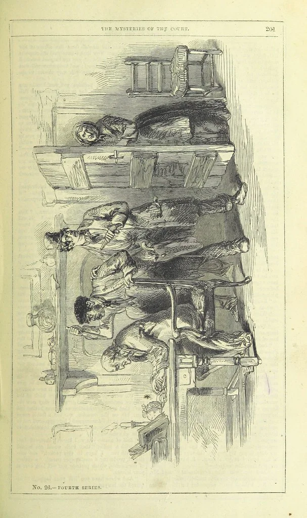 An illustration from The Mysteries of the Court of London, 1850, leaf 215