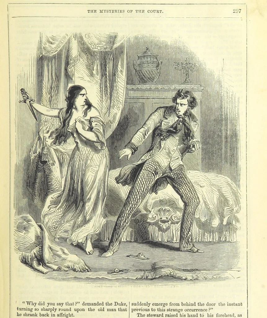 An illustration from The Mysteries of the Court of London, 1850, leaf 311