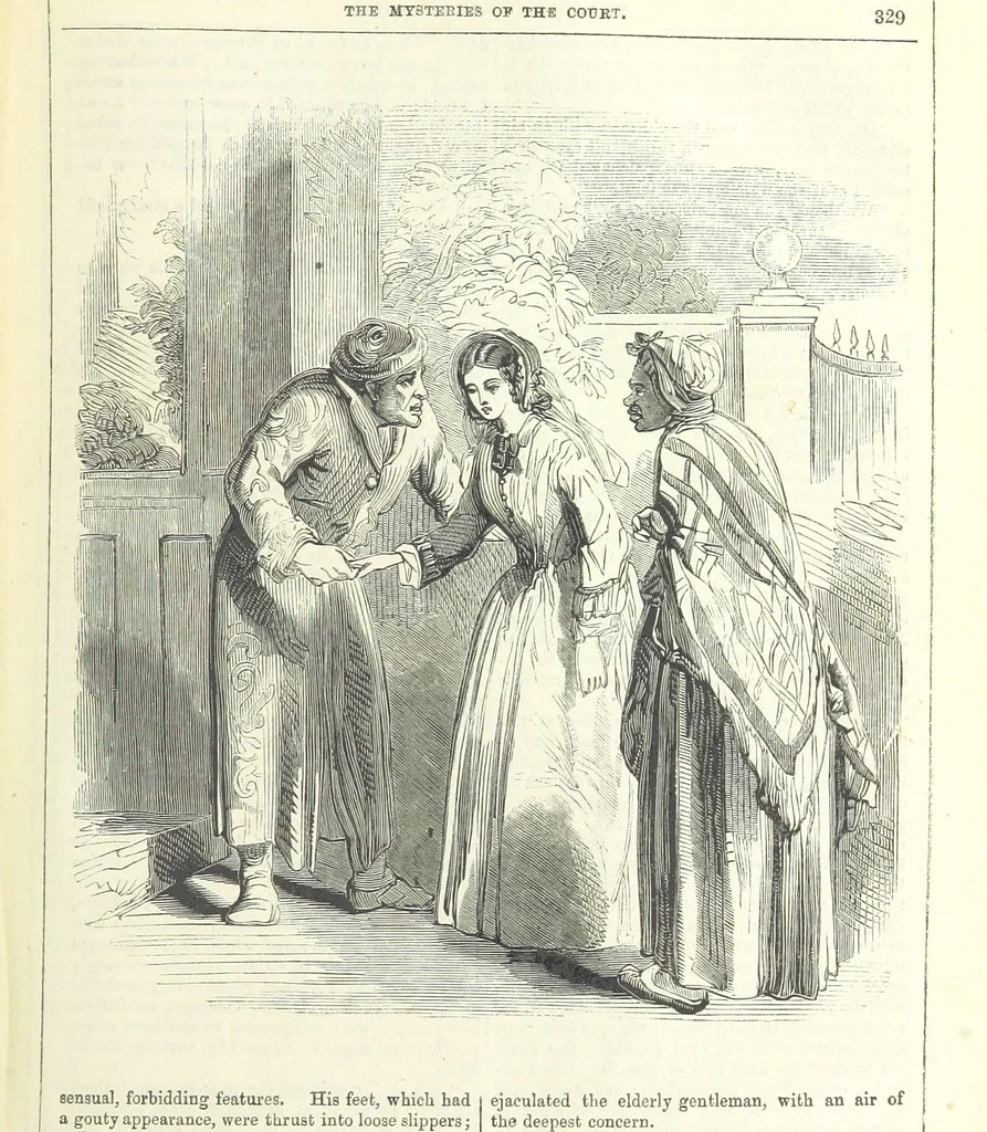 An illustration from The Mysteries of the Court of London, 1850, leaf 343